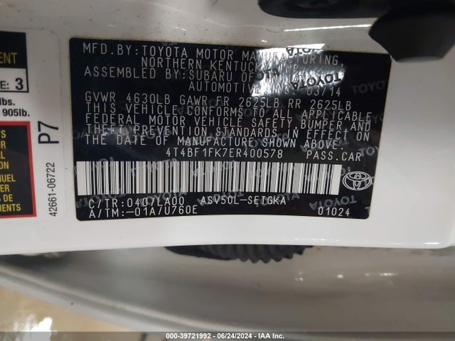 Toyota CAMRY XLE 2014 4T4BF1FK7ER400578 Image 9