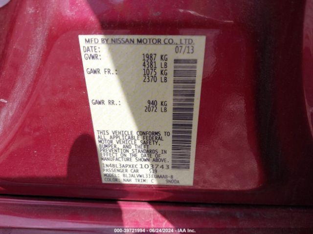 1N4BL3APXEC103743 Nissan Altima 3.5 Sl