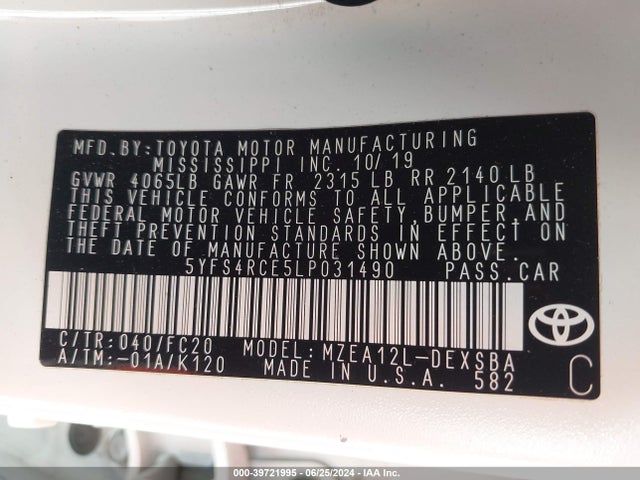 Toyota Corolla Se Nightshade Edition 2020 5YFS4RCE5LP031490 Image 9