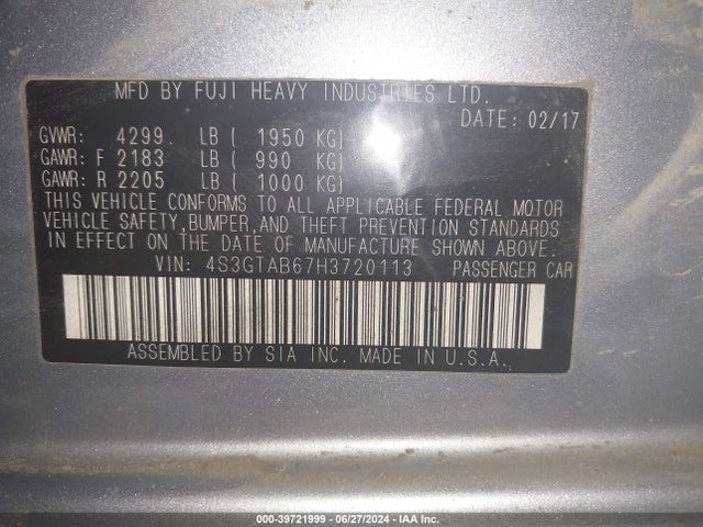 4S3GTAB67H3720113 Subaru Impreza 2.0i Premium