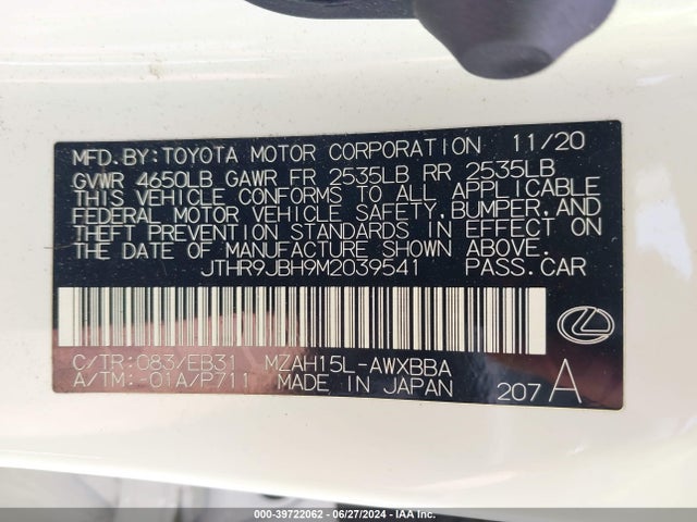 JTHR9JBH9M2039541 Lexus Ux 250h F Sport
