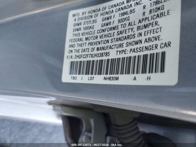 2HGFC2F7XJH538785 Honda CIVIC EX