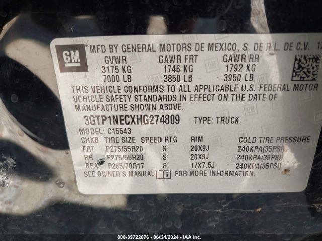 3GTP1NECXHG274809 GMC Sierra 1500 Slt