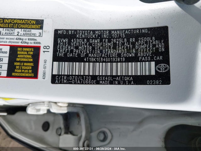 Toyota Avalon Touring 2016 4T1BK1EB4GU193819 Image 9