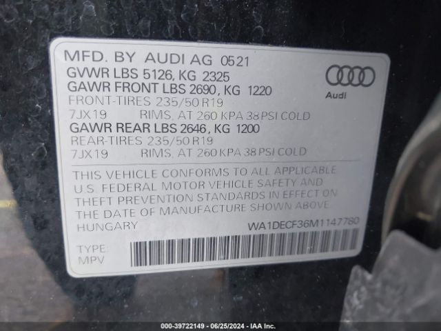 WA1DECF36M1147780 Audi Q3 Premium 45 Tfsi S Line Quattro Tiptronic