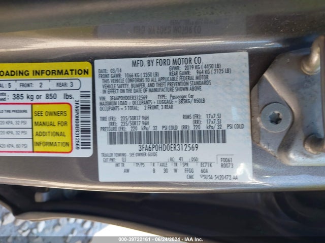 Ford FUSION SE 2014 3FA6P0HD0ER312569 Image 9