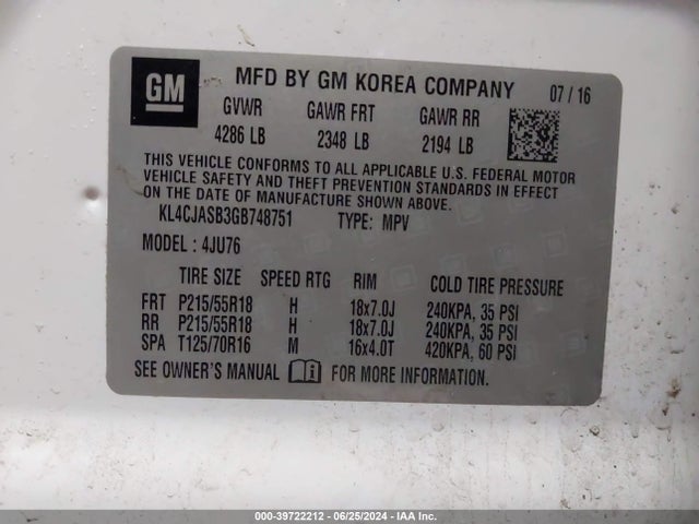 KL4CJASB3GB748751 Buick Encore