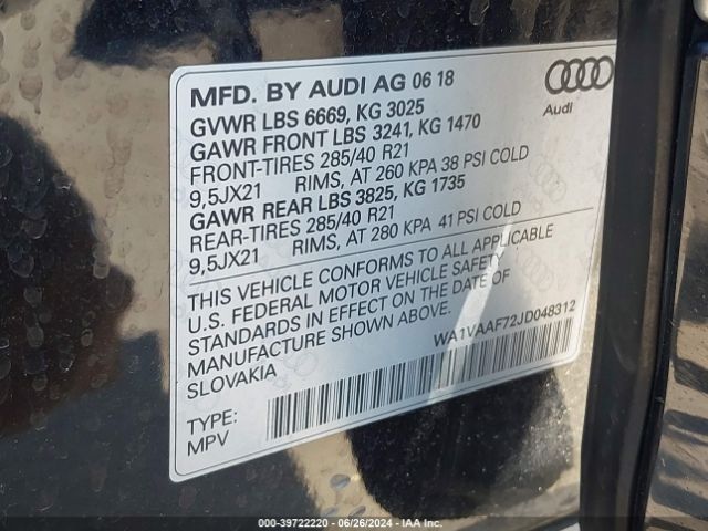 WA1VAAF72JD048312 Audi Q7 3.0t Premium