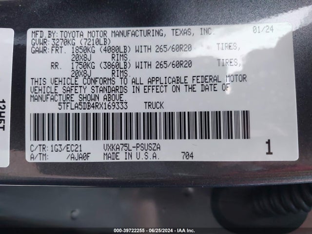 Toyota Tundra Crewmax Sr/crewmax Sr5 2024 5TFLA5DB4RX169333 Image 9