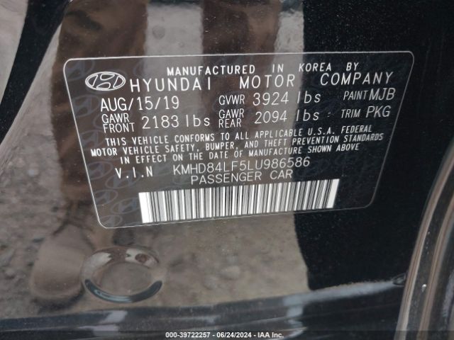 KMHD84LF5LU986586 Hyundai ELANTRA SEL