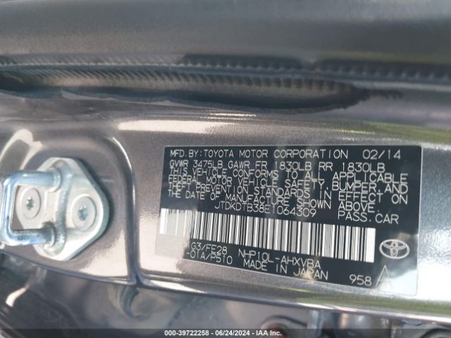 JTDKDTB38E1064309 Toyota Prius C One