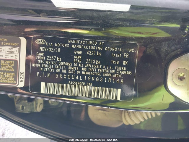 KIA OPTIMA EX 2019 5XXGU4L19KG318148 Image 9