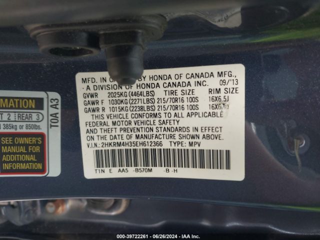 2HKRM4H35EH612366 Honda CR-V LX