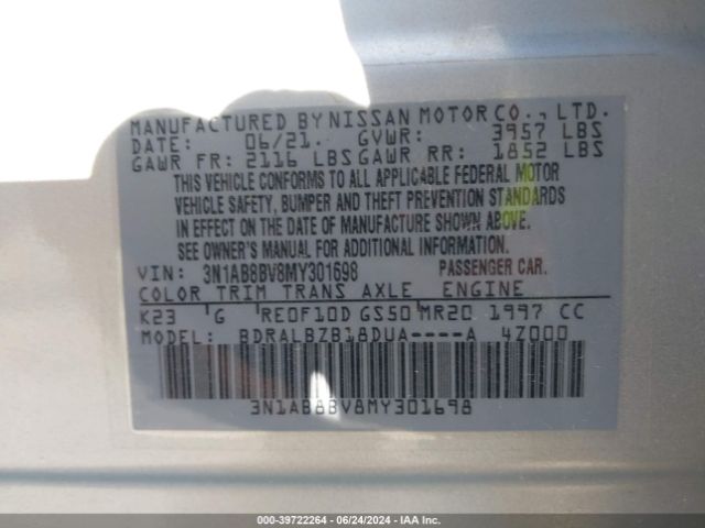 3N1AB8BV8MY301698 Nissan Sentra S Xtronic Cvt