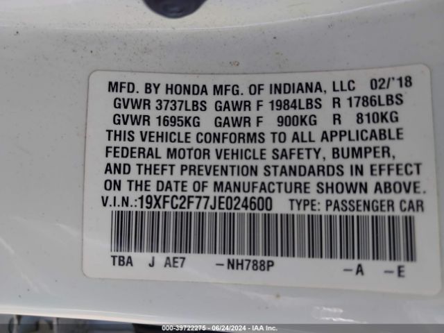 2018 HONDA CIVIC 19XFC2F77JE024600 Photo 8