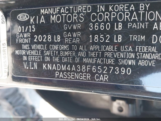 KNADM4A38F6527390 KIA RIO LX