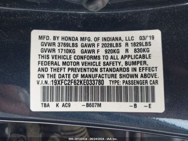 19XFC2F62KE033780 Honda Civic Lx