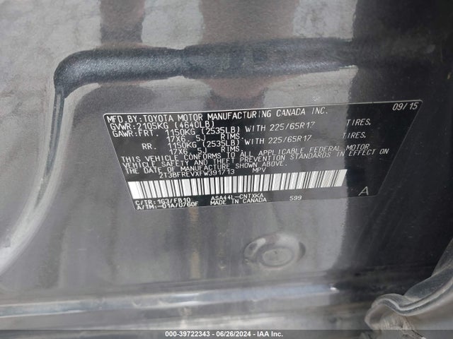 Toyota RAV4 LE 2015 2T3BFREVXFW391713 Image 9