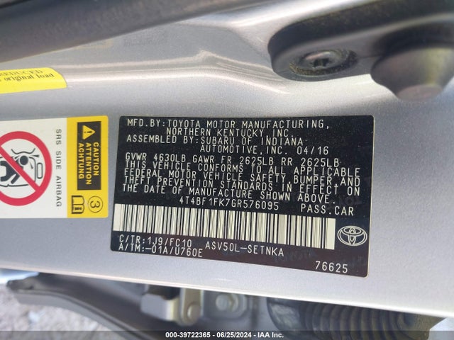 Toyota CAMRY LE 2016 4T4BF1FK7GR576095 Image 9