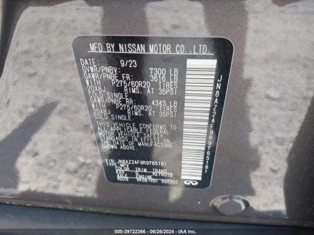 JN8AZ2AF9R9765181 Infiniti QX80 LUXE