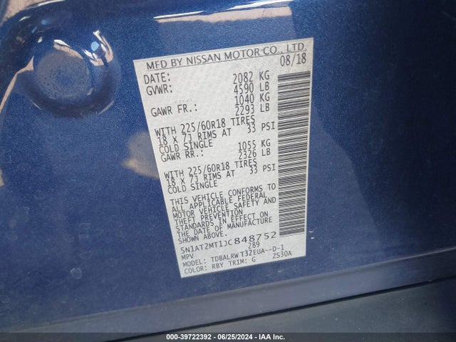 Nissan Rogue Sl 2018 5N1AT2MT1JC848752 Image 9