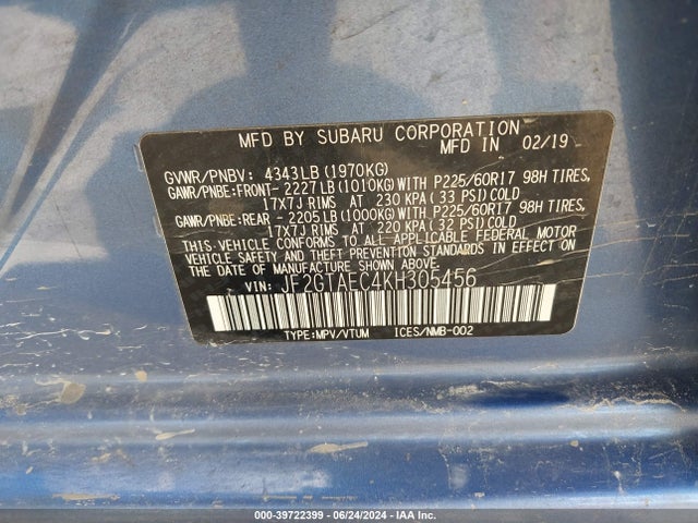 Subaru Crosstrek 2.0i Premium 2019 JF2GTAEC4KH305456 Image 9