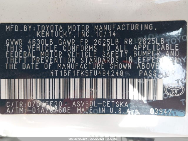 Toyota CAMRY SE 2015 4T1BF1FK5FU484248 Image 9