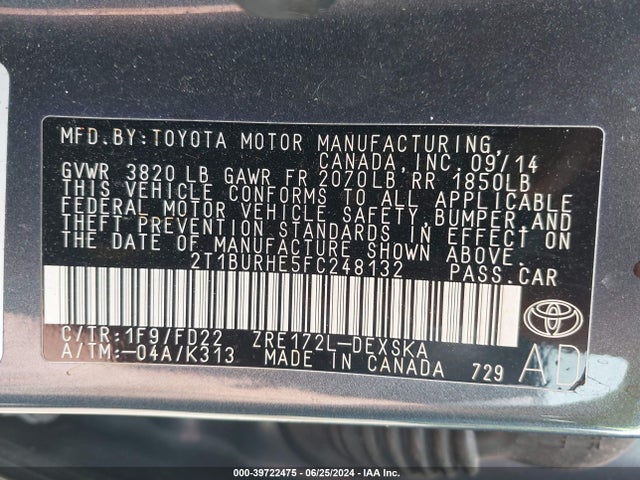 Toyota Corolla S Plus 2015 2T1BURHE5FC248132 Image 9