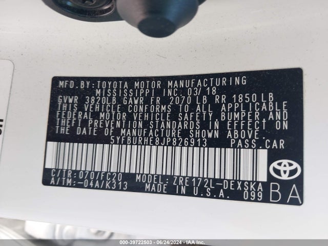 Toyota COROLLA SE 2018 5YFBURHE8JP826913 Image 9