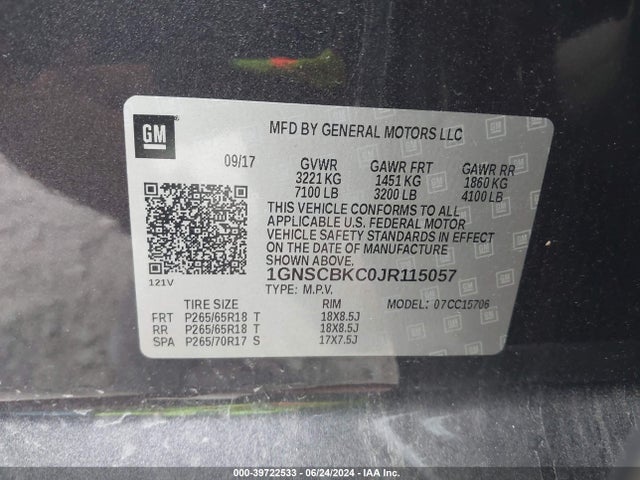 Chevrolet Tahoe Lt 2018 1GNSCBKC0JR115057 Image 9