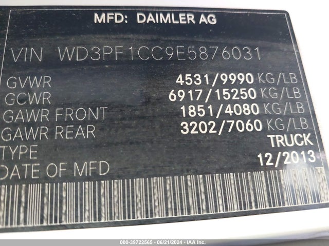 Mercedes-Benz Sprinter 3500 High  Roof 2014 WD3PF1CC9E5876031 Image 9