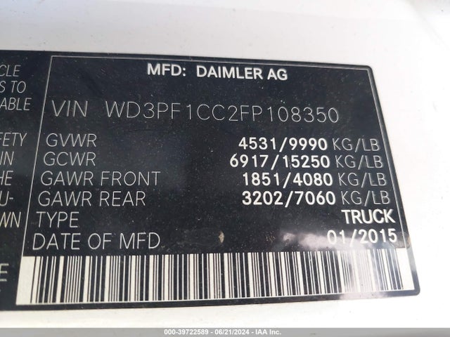 Mercedes-Benz Sprinter 3500 High  Roof 2015 WD3PF1CC2FP108350 Image 9