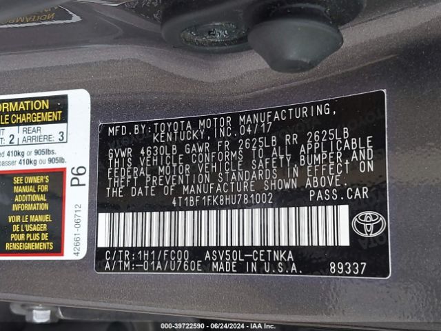4T1BF1FK8HU781002 Toyota CAMRY LE