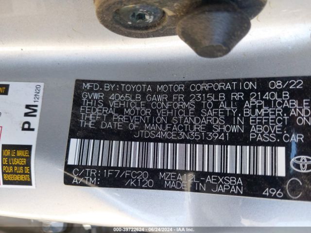 2022 TOYOTA COROLLA JTDS4MCE3N3513941 Photo 8