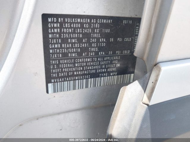 WVGAV7AX5FW592202 Volkswagen TIGUAN SE