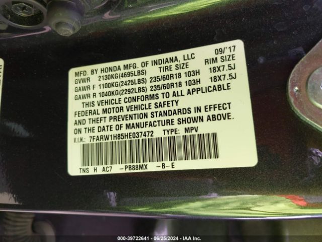 7FARW1H85HE037472 Honda Cr-v Ex-l/ex-l Navi
