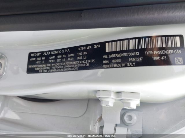 ZARFAMBN7K7604183 Alfa Romeo Giulia Ti Sport Rwd