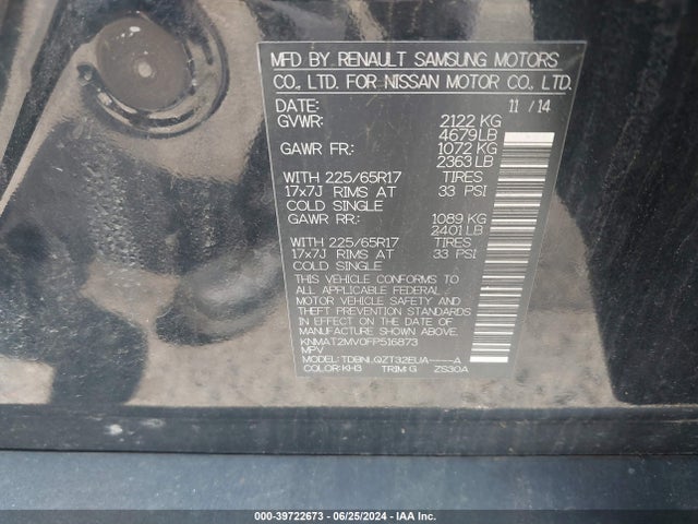 Nissan ROGUE SV 2015 KNMAT2MV0FP516873 Image 9