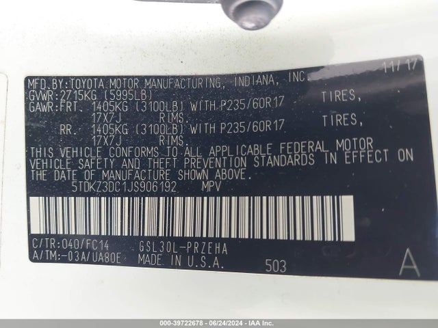 Toyota Sienna Le 8 Passenger 2018 5TDKZ3DC1JS906192 Image 9
