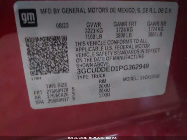 3GCUDDED1PG362949 Chevrolet Silverado 1500 4wd  Standard Bed Lt