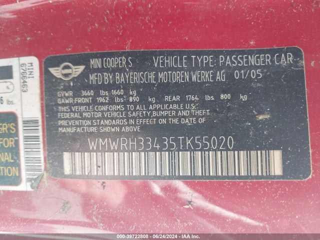 2005 MINI COOPER S WMWRH33435TK55020 Photo 8
