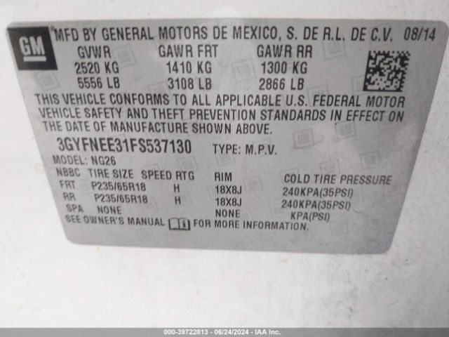 3GYFNEE31FS537130 Cadillac Srx Luxury Collection