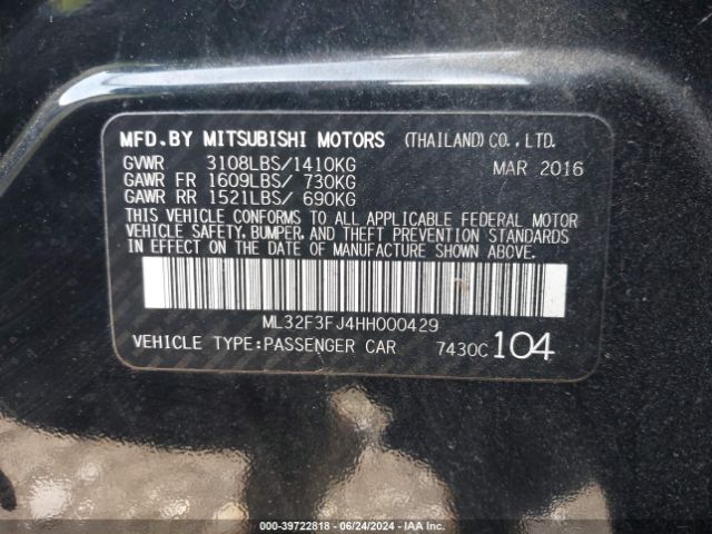 ML32F3FJ4HH000429 Mitsubishi Mirage G4 Es