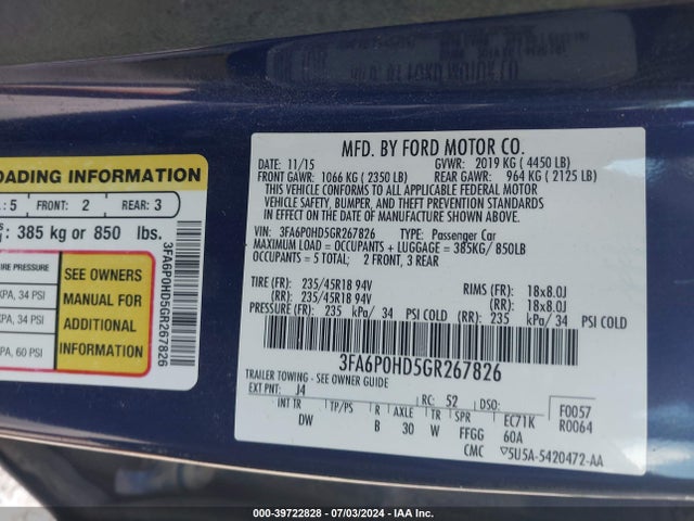 Ford FUSION SE 2016 3FA6P0HD5GR267826 Image 9