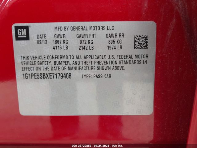 1G1PE5SBXE7179408 Chevrolet Cruze 2lt Auto