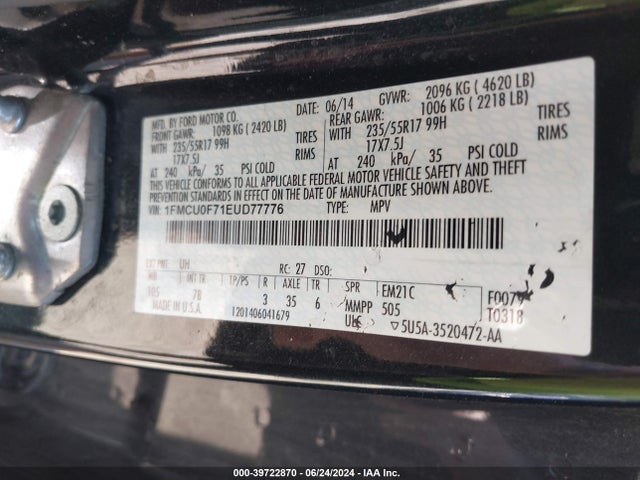 Ford ESCAPE S 2014 1FMCU0F71EUD77776 Image 9