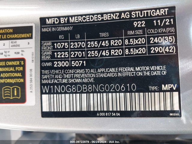 W1N0G8DB8NG020610 Mercedes-Benz Glc 300 Suv