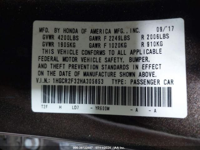 1HGCR2F32HA305653 Honda ACCORD LX