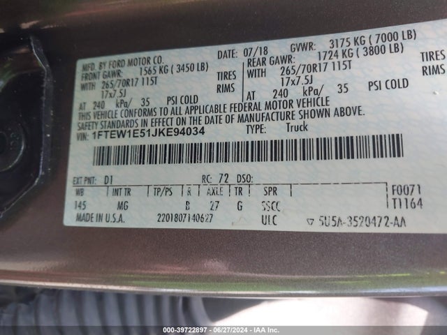 Ford F-150 Xlt 2018 1FTEW1E51JKE94034 Image 9