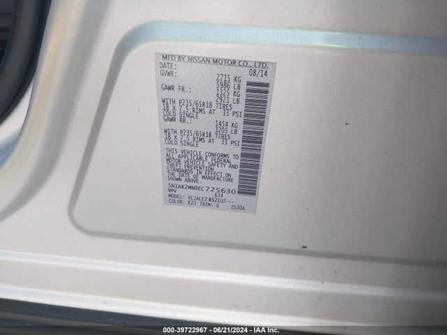 Nissan Pathfinder Sv 2014 5N1AR2MN0EC725630 Image 9